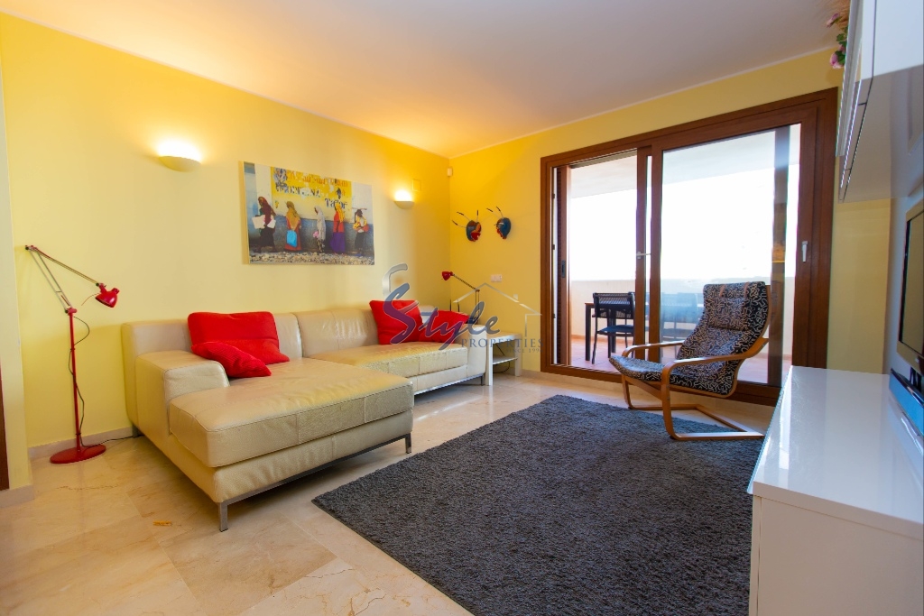 Sea view apartments for sale with pool and garage in a closed urbanization Parque Recoleta, Punta Prima, Orihuela Costa, Costa Blanca, Spain